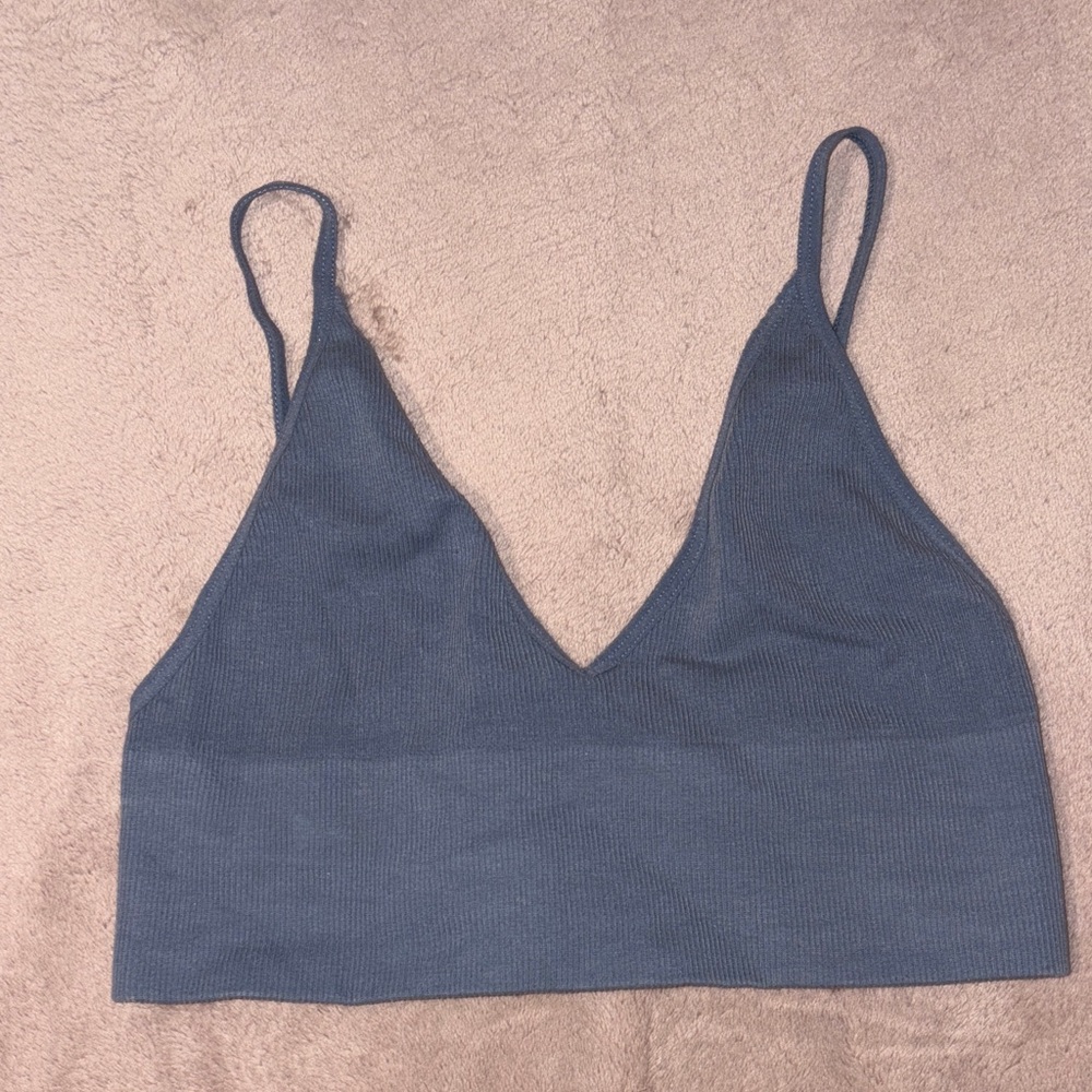 By Together Blue/Gray Ribbed Bralette S